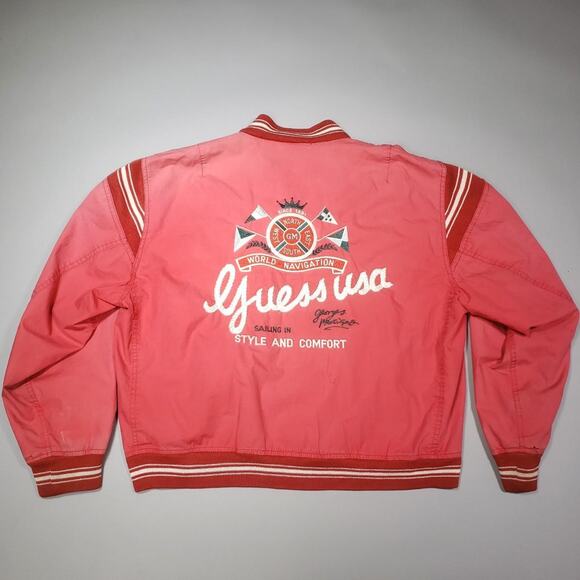 Vintage 80s Guess George Marciano CHAINSTITCH EMBROIDERED VARSITY JACKET MEDIUM